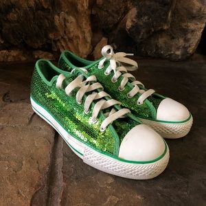 green sequin sneakers